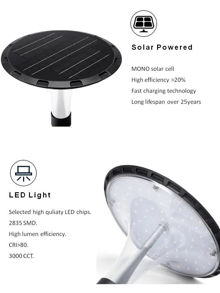 Exclusive Patent Outdoor Aluminum UFO LED Post Lamp Solar Garden Light for Yard Pathway Walkway Home