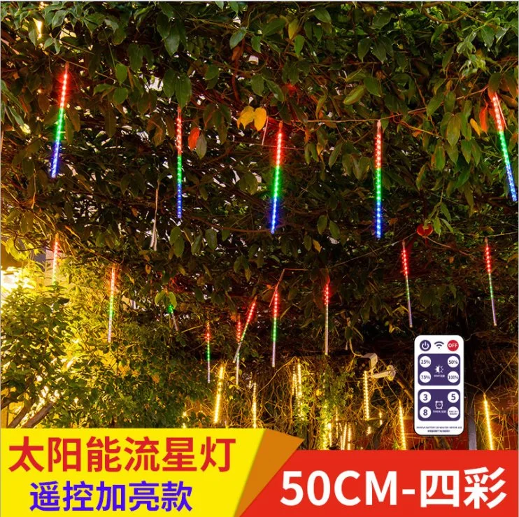 Solar LED Meteor Shower Rain Lights, Outdoor String Lights, Waterproof Garden Lights 50cm 10 Tubes Snow Falling Raindrop Icicle Cascading Light for Holiday Wedd