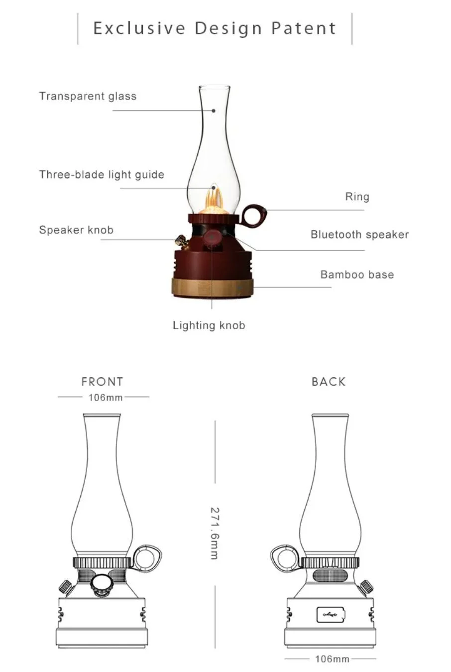 Vintage Atomosphere Light with Bluetooth Speaker Rechargeable LED Camping Light