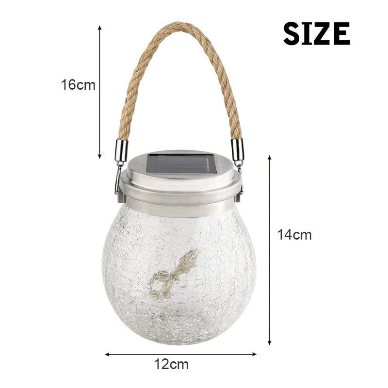 Waterproof IP65 Decorative Hanging Outdoor Decorative Crackle Glass Ball Solar Lantern for Court Yard Patio Pathway