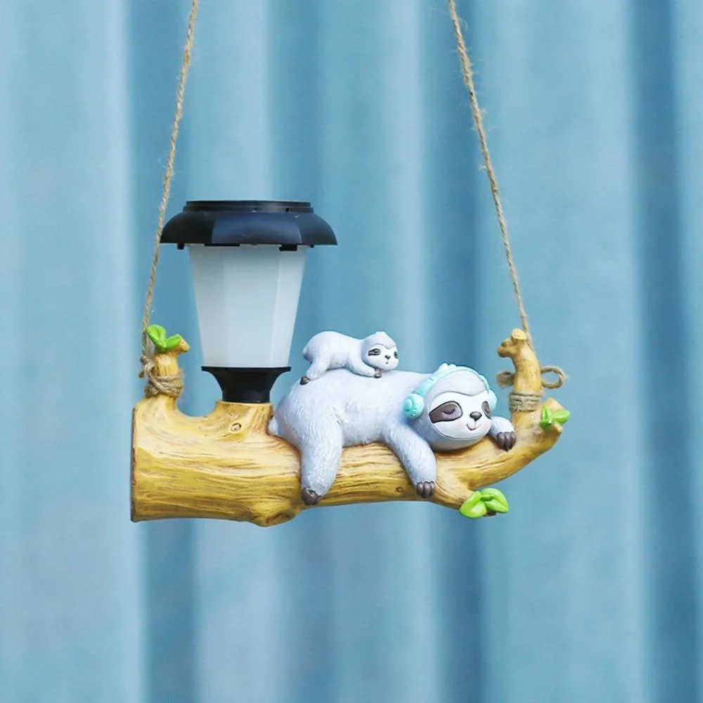 Solar Squirrel Sloth Hanging Light, Cartoon Animal Statue Lantern for Garden Decoration Ci22744