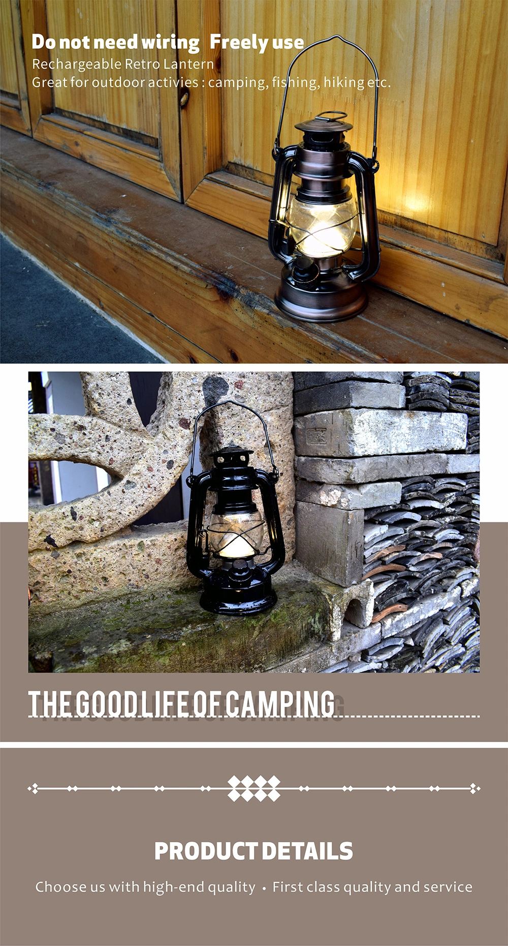 Decorative Retro Kerosene Lamp Antique Lantern Vintage LED Outdoor Tent Light Kerosene Camping Light