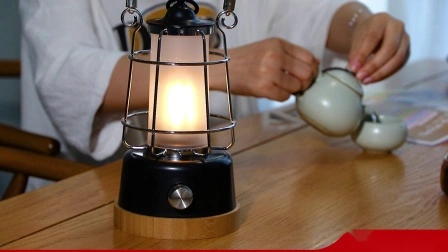 Lampe de table décorative en bambou Lanterne de camping avec chargeur USB
