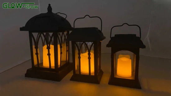 Lanternes solaires d'extérieur Lanterne noire de 15,2 cm avec bougie LED à énergie solaire Étanche Minuterie du crépuscule à l'aube Porche de table suspendu pour la décoration du festival de la maison du Ramadan